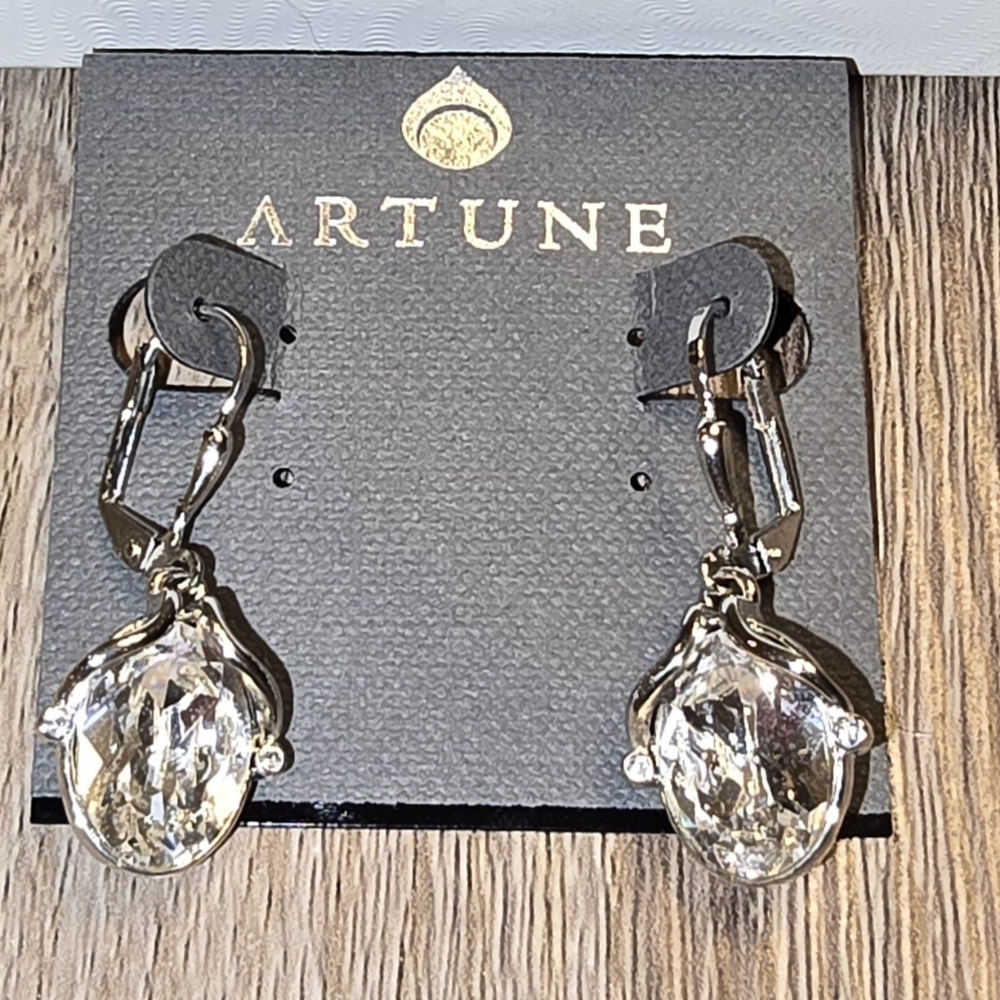 ARTUNE Rhodium Plated Drop OVAL Design Luxury Earrings